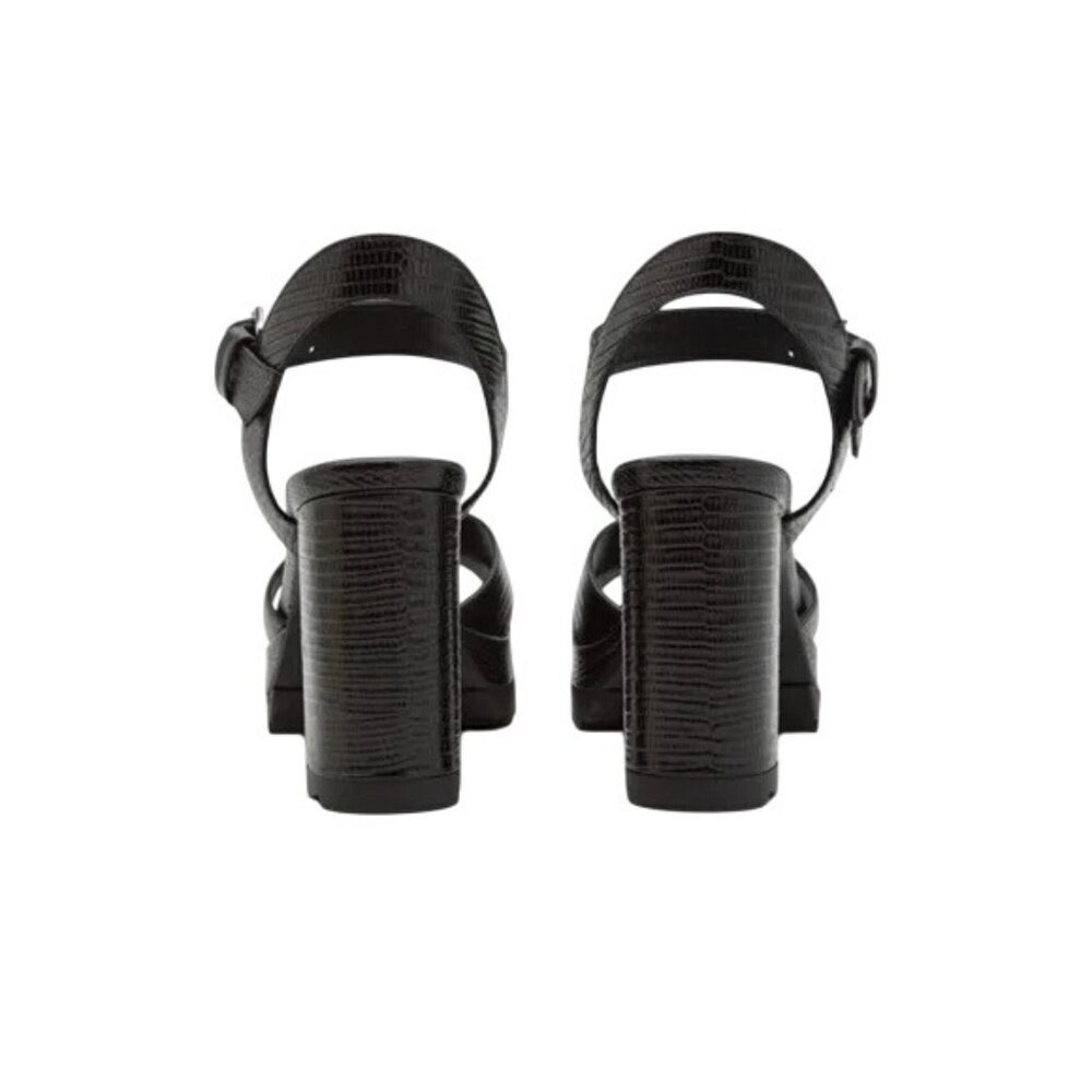 Kooples Black Leather Platform Sandals Adjustable Buckle Strap & 10cm Block Heel - Picture 3 of 12